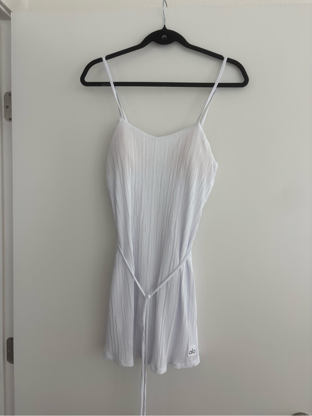 ALO Yoga White Pleated Spaghetti-Strap Slip Dress